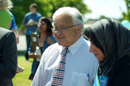 Mike Honda speaking with constituents in Cupertino, California.