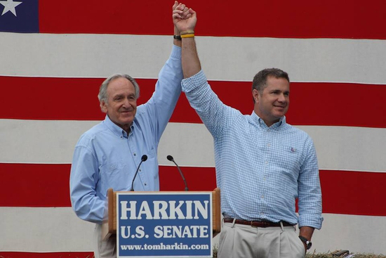 Democratic Senate nominee Bruce Braley with Sen. Tom Harkin