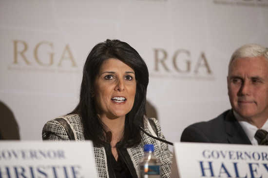 Governor Nikki Haley (R-SC) answers a question during a news briefing at the 2013 Republican Governors Association conference in Scottsdale, Arizona November 21, 2013. &nbsp;REUTERS/Samantha Sais (UNITED STATES - Tags: POLITICS) - RTX15NG9