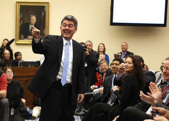 New U.S. Rep. Cory Gardner (R-CO) reacts after picking number one in the office lottery for all new House members of Congress in Washington, November 19, 2010. &nbsp; &nbsp; &nbsp;REUTERS/Larry Downing (UNITED STATES - Tags: POLITICS) - RTXUTKJ