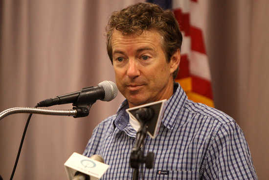 Rand Paul at a campaign stop in Waterloo, Iowa for his father, ahead of the Ames Straw Poll.