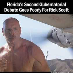 Graphic mocking Rick Scott's October 15 debate tantrum over Charlie Crist's fan