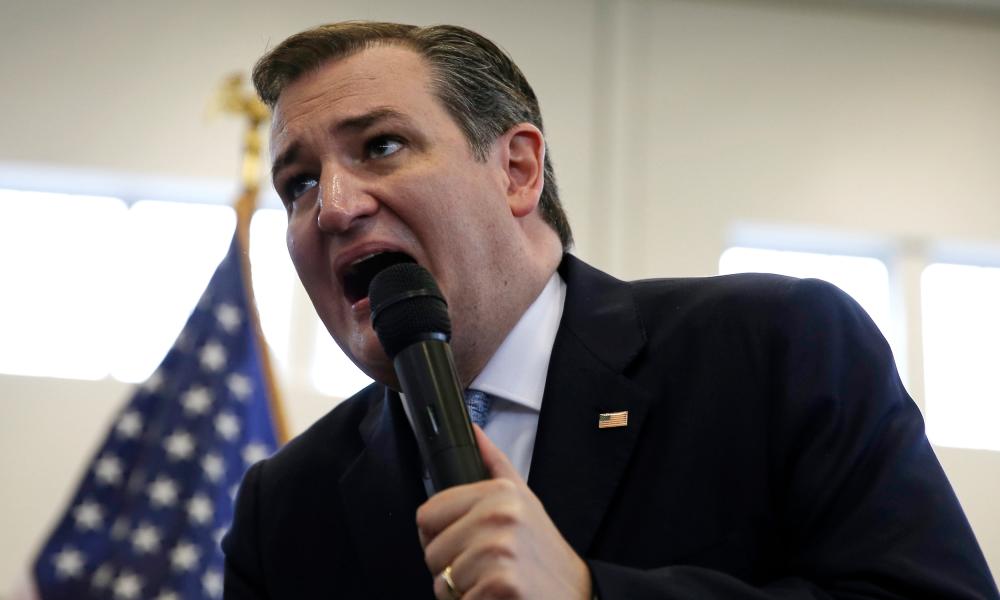 Cruz speaks at a town hall campaign event at Mekeel Christian Academy in Scotia, New York, 7 April.
