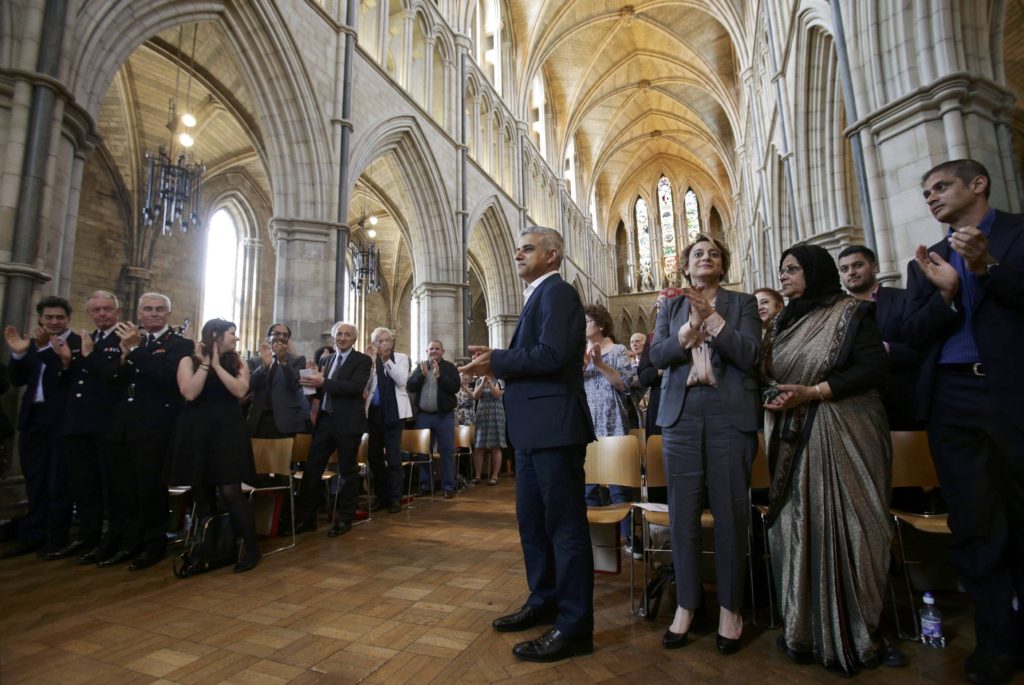 Sadiq Khan attends the signing ceremony for the newly elected Mayor of London, in Southwark Cathedral, London