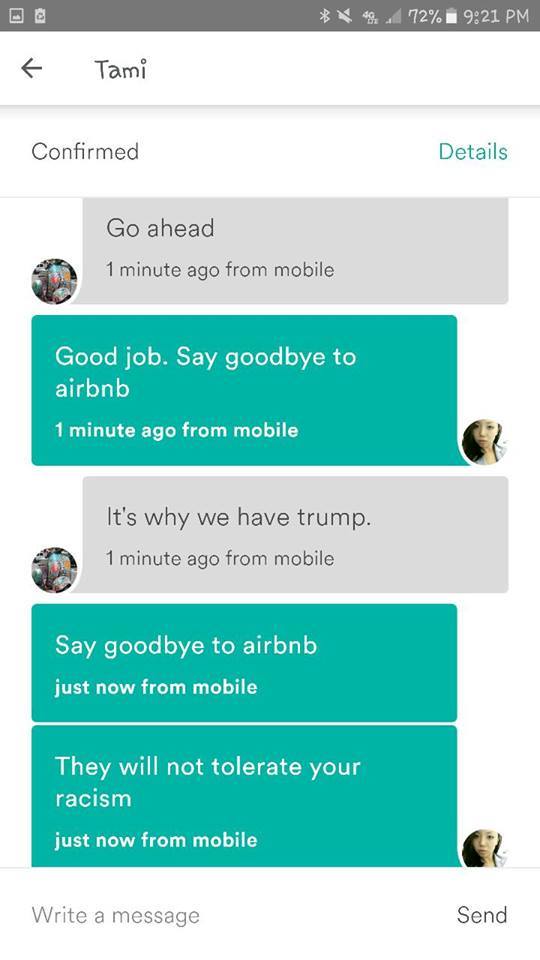 AirBnB Host Refuses To Rent To Asian Woman: "It's Why We Have Trump."